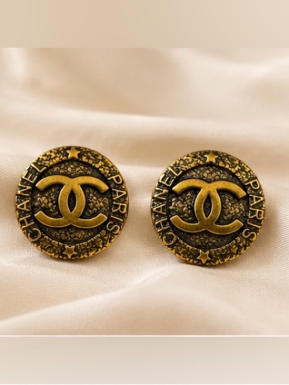 Vintage Coin Style Statement Stud Earrings Antique Gold Tone Fifi’s Closet